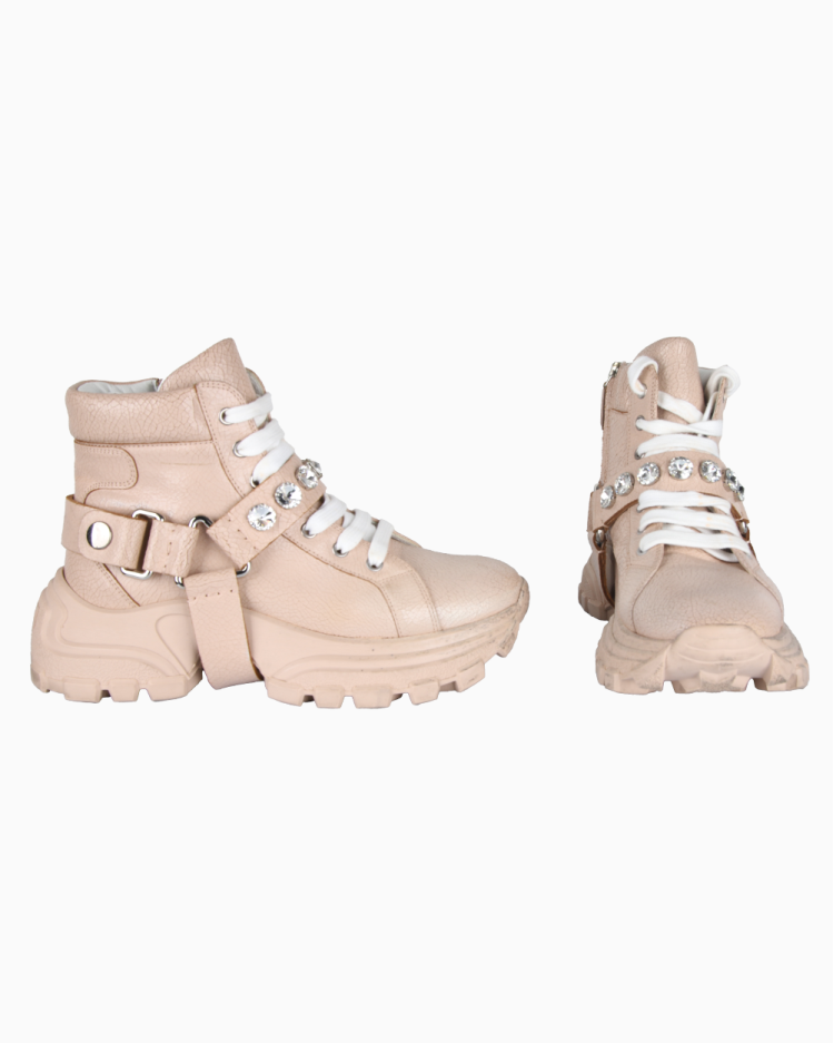 Tênis Miu Miu Original Cano Alto Tratorado Crystal Rosê Feminino