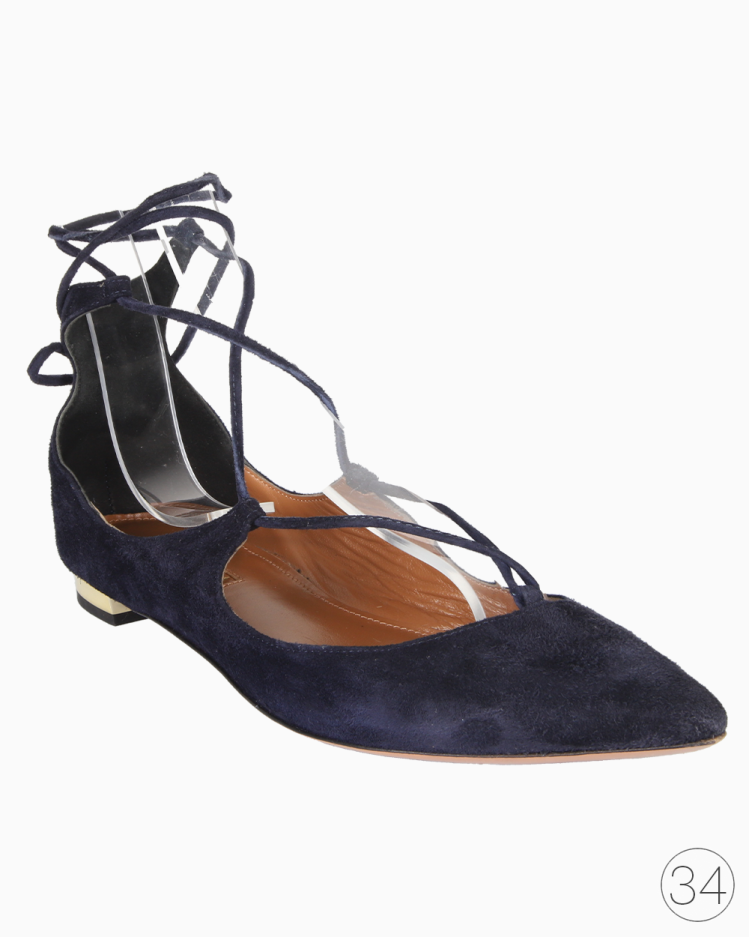 専用　MUSE de Deuxieme Classe vintagesatin Sapatilha Aquazzura Original Veludo Azul Marinho Feminina