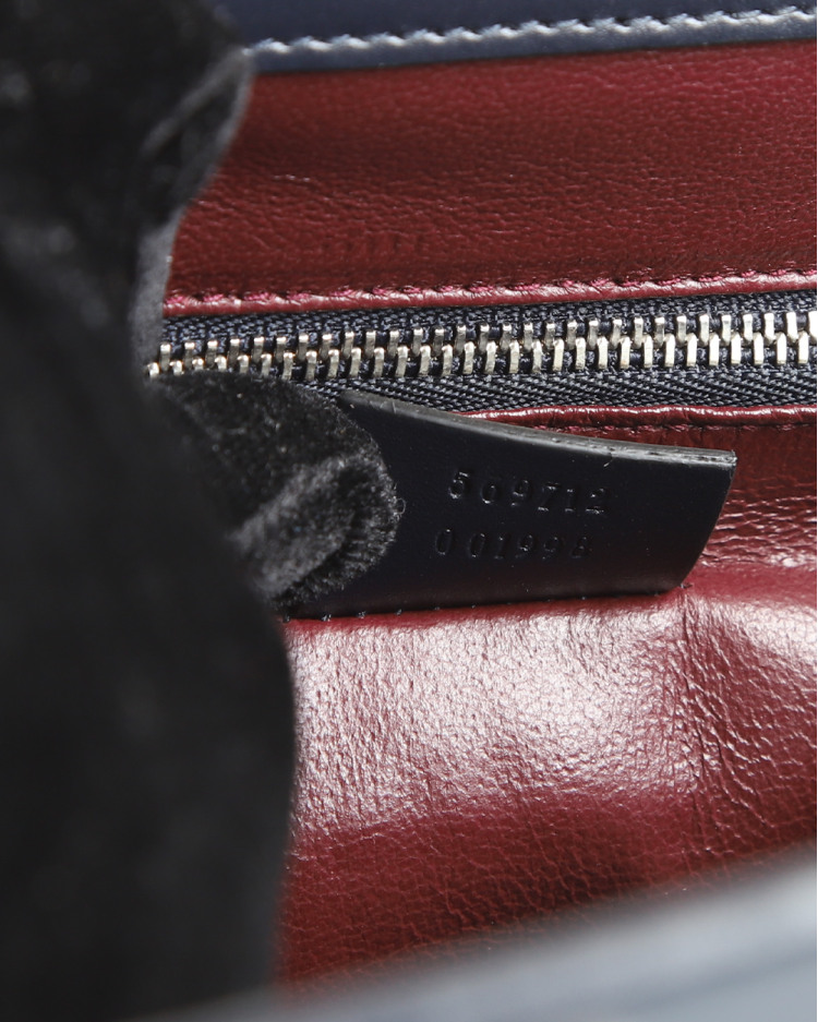 Bolsa Gucci Zumi Original Small Tote Listras Azul Marinho Feminina