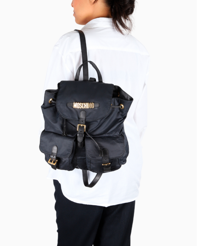 Mochila Moschino Original Logo Nylon Preta