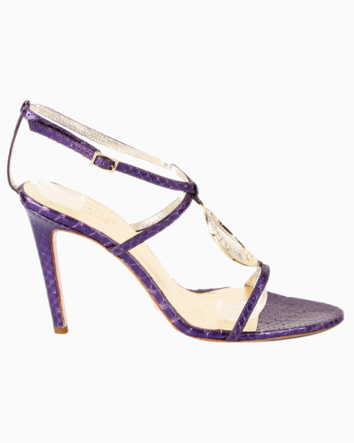 Sandália Versace Original Python Logo Plaque Roxa e Dourada Feminino