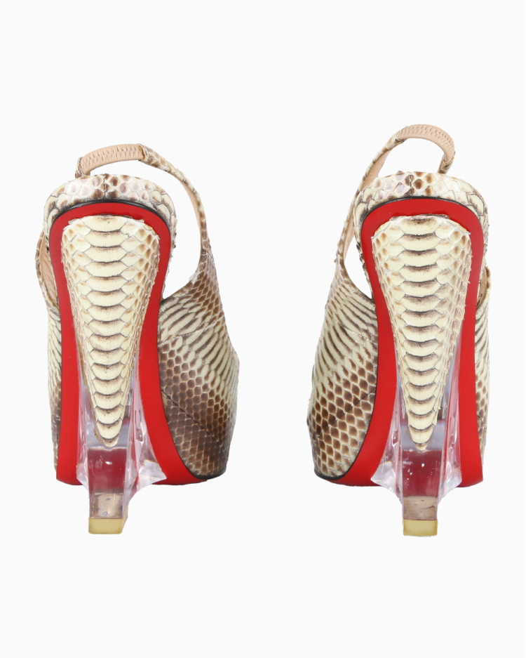 Sapato Louboutin Original Peep Toe Slingback Python Feminino