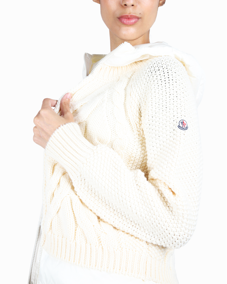 Casaco Moncler Original Maglione Tricot Cardigan Off White Feminino
