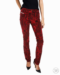 Calça Diesel Skinny Veludo Cotelê Estampada Vermelha