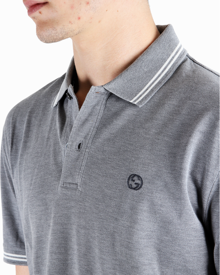 Camisa Polo Gucci Original Interlocking Cinza Masculina