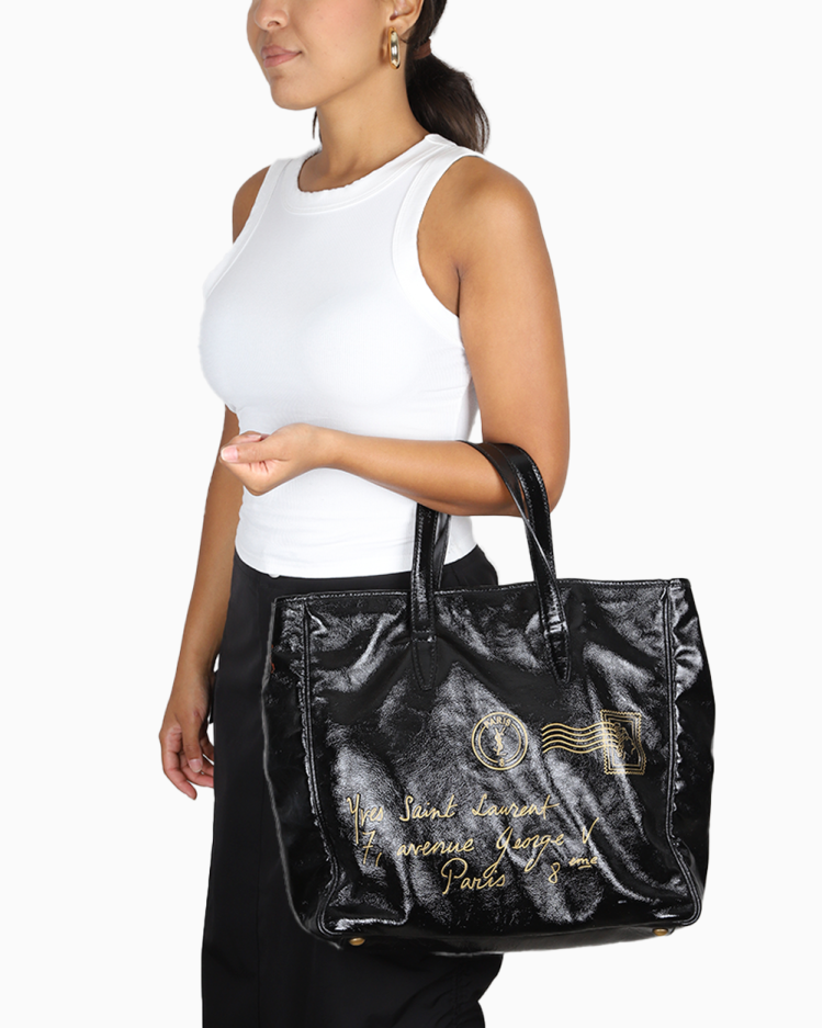 Bolsa Yves Saint Laurent Original Y-Mail Large Tote Verniz Preta