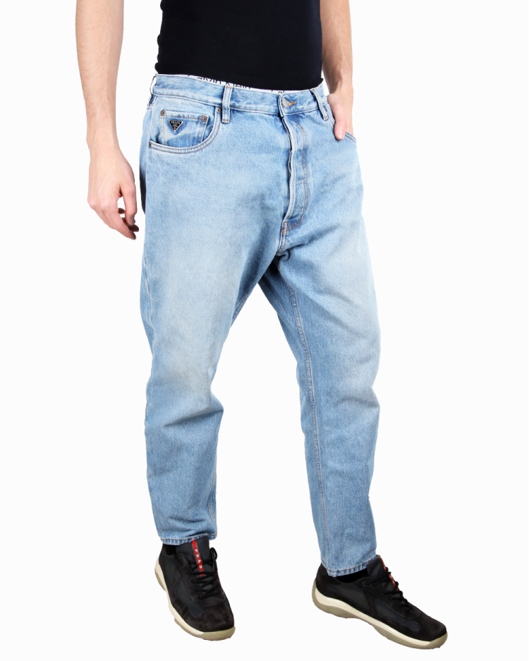 Calça Prada Jeans Original Classic Fit Azul Masculina