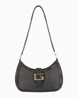 Bolsa Gucci Vintage G Shoulder Couro e Canvas Preta