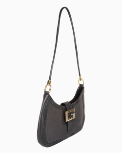 Bolsa Gucci Vintage G Shoulder Couro e Canvas Preta