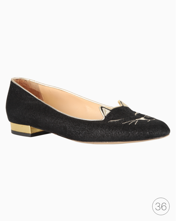 Sapatilha Charlotte Olympia Original Kitty Velvet Preto Feminino