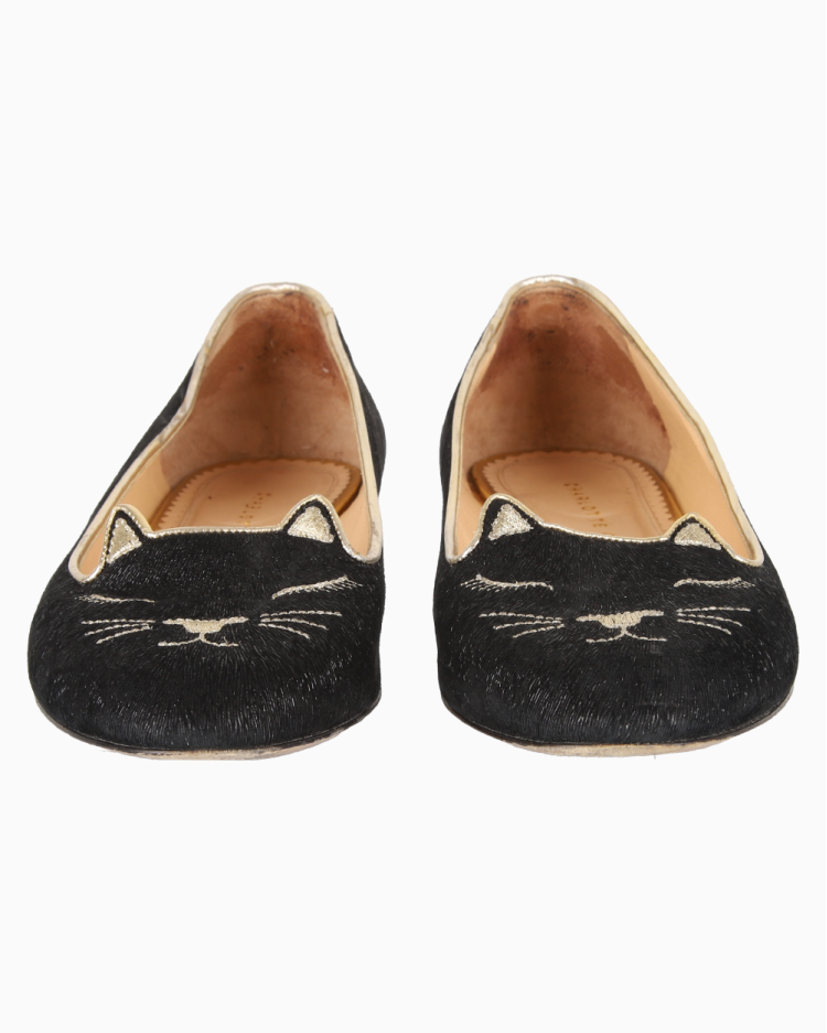 Sapatilha Charlotte Olympia Original Kitty Velvet Preto Feminino