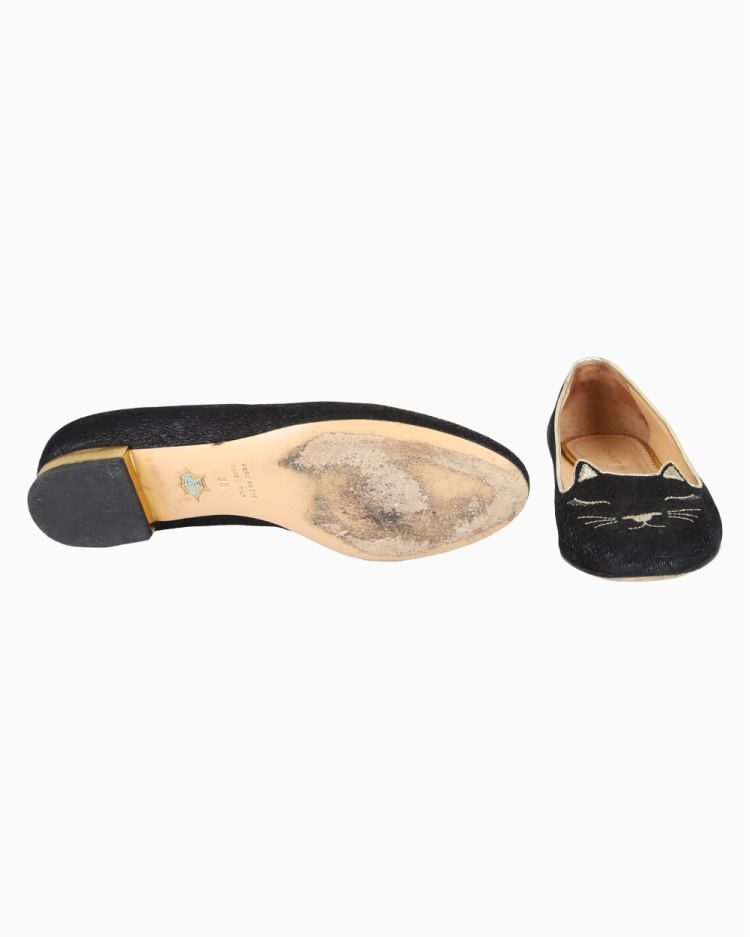 Sapatilha Charlotte Olympia Original Kitty Velvet Preto Feminino