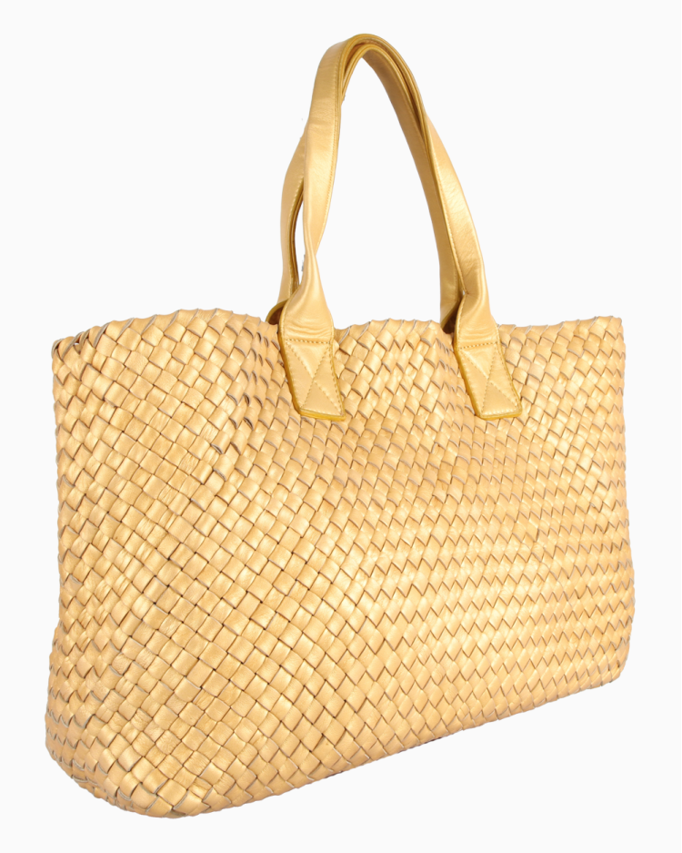 Bolsa Bottega Veneta Original Medium Cabat Tote Dourada Feminina