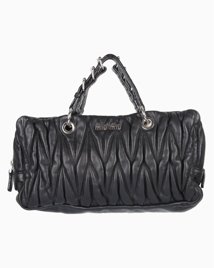 Clutch Miu Miu Original Nappa Gaufre Top Handle Preta Feminina