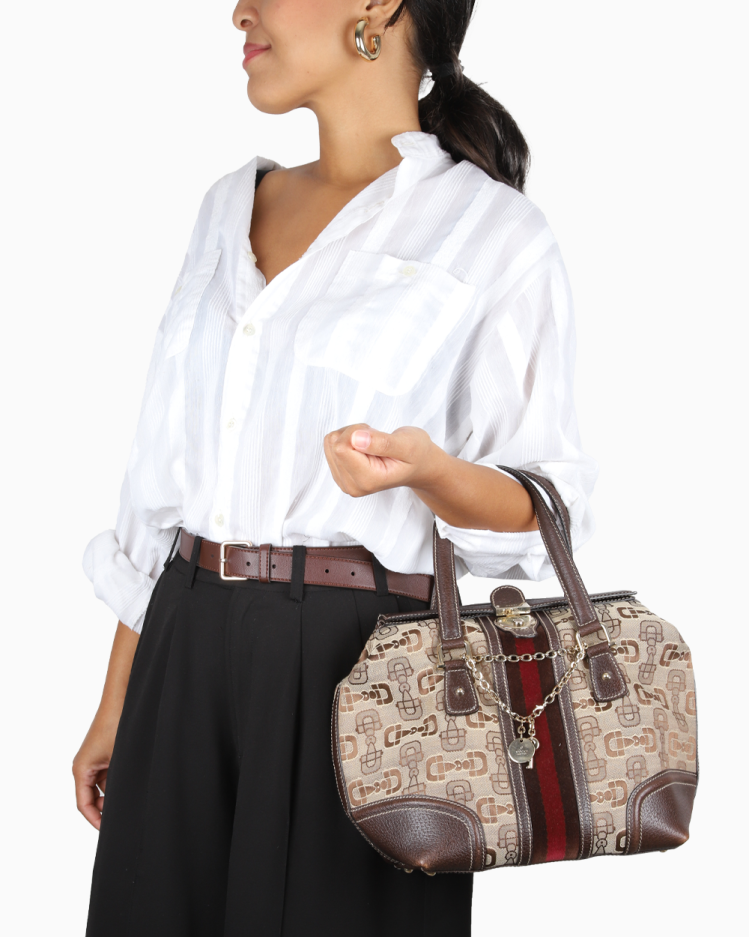 Bolsa Gucci Original Vintage Horsebit Treasure Boston Marrom Feminina