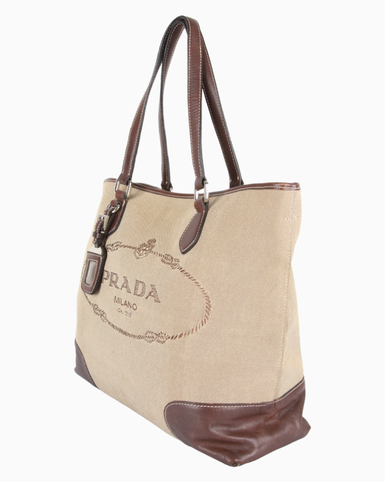 Bolsa Prada Original Jacquard Canapa Bege Feminina