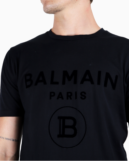 Camiseta Balmain Original Logo Veludo Preta Feminina