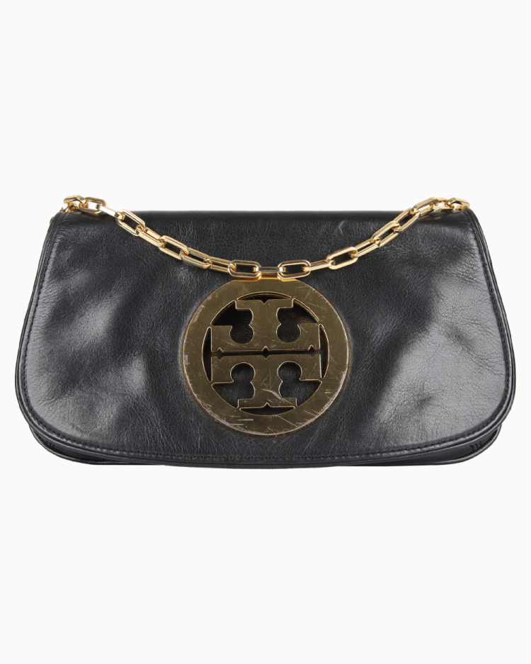 Bolsa Tory Burch Original Logo Chain Flap Couro Preta Feminina
