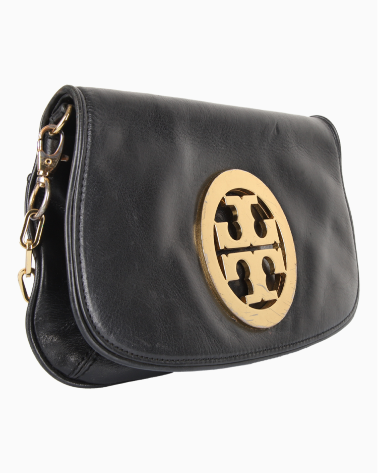 Bolsa Tory Burch Original Logo Chain Flap Couro Preta Feminina
