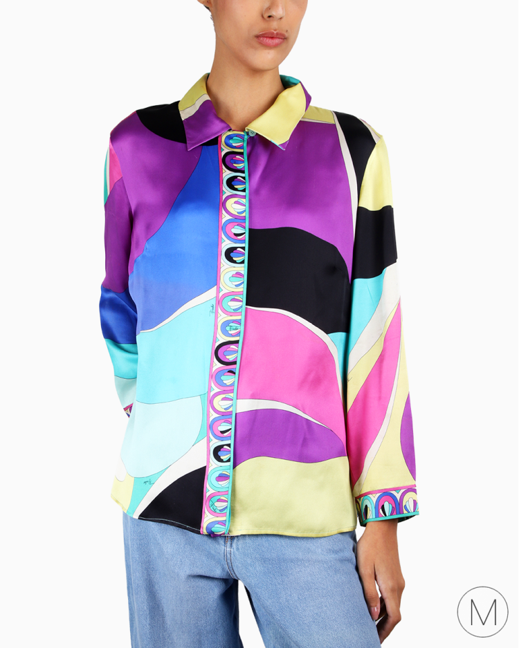 Camisa Emilio Pucci Original Seda Estampada Colorida Feminina