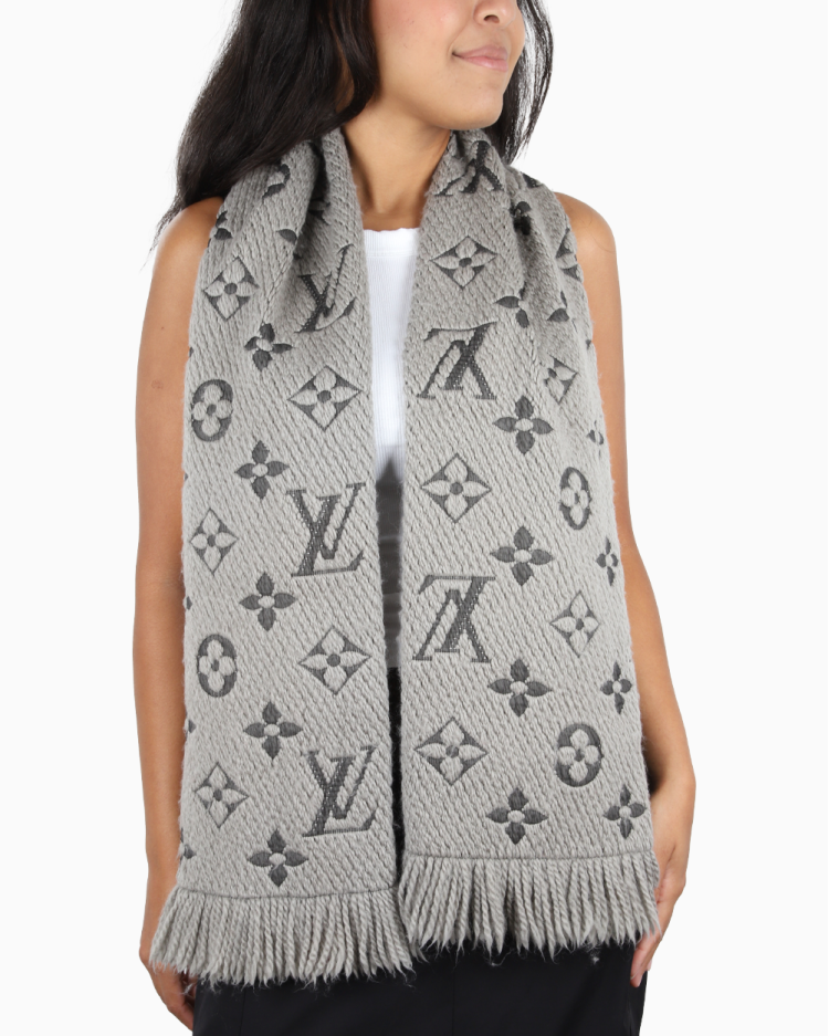 Cachecol Louis Vuitton Original Lã Monogram Cinza Feminino