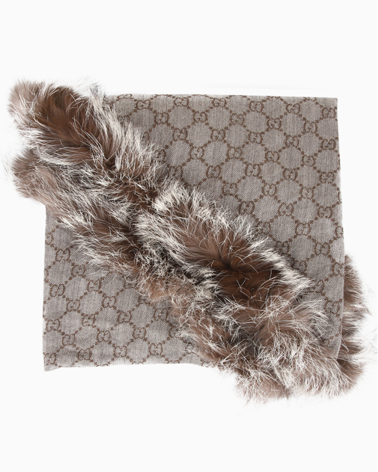 Xale Gucci Original Fox Fur GG Cinza Feminino