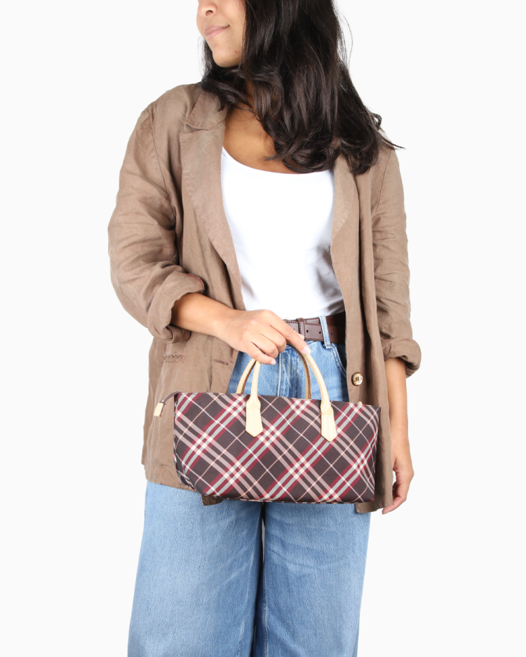 Bolsa Burberry Original Blue Label Mini Tote Xadrez Feminina