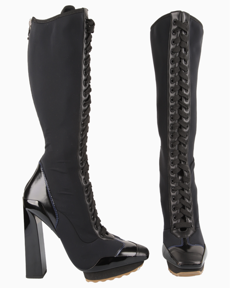 Bota Versace Original Platform Lace Up Nylon Preta Feminina