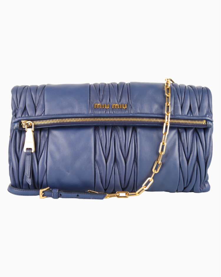 Clutch Miu Miu Original Matelasse Patch Azul Marinho Feminina