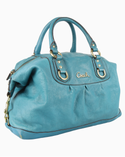 Bolsa Coach Satchel Couro Turquesa