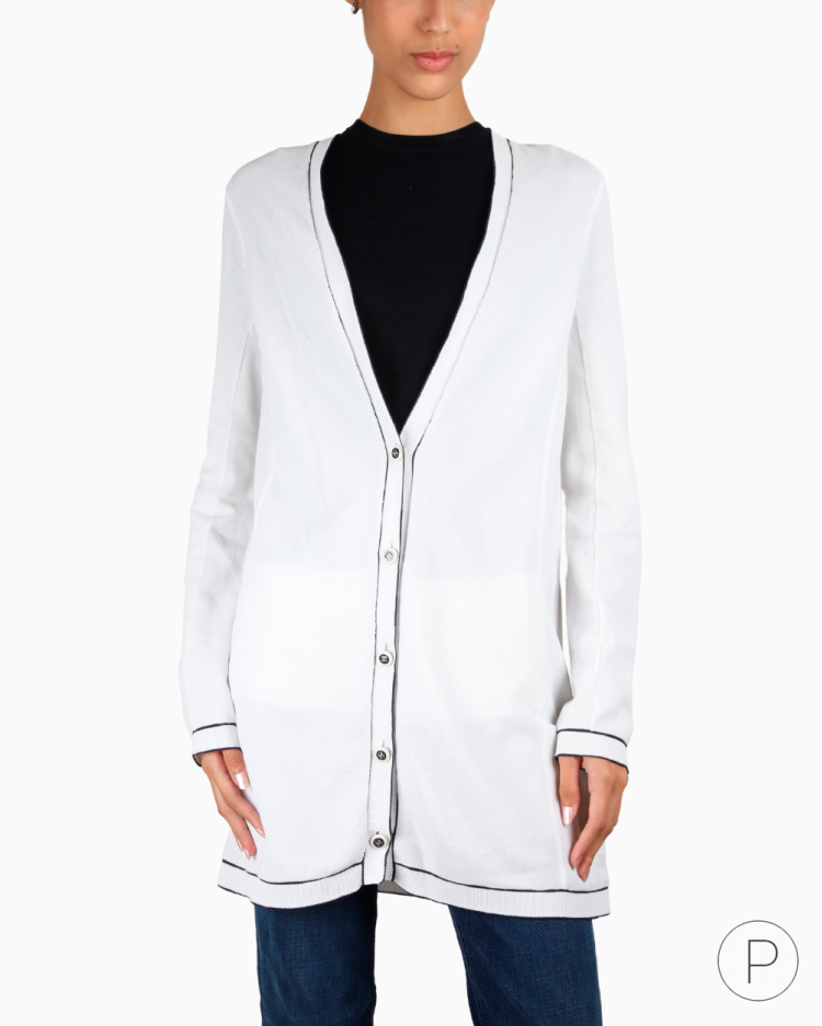 Cardigan Chanel Original Alongado Tricô Branco Feminino