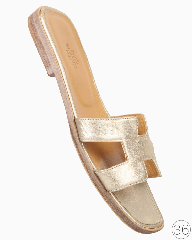 Sandália Hermès Oiginal Rasteira Oran Dourada Feminina