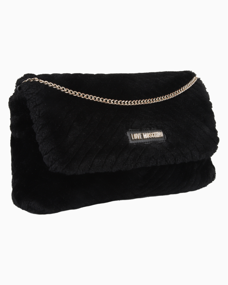 Bolsa Love Moschino Original Velvet Flap Preta Feminina