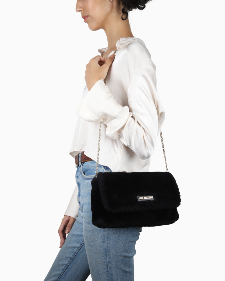 Bolsa Love Moschino Original Velvet Flap Preta Feminina