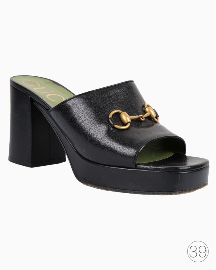 Sandália Gucci Horsebit Original Platform Mule Preta Feminina