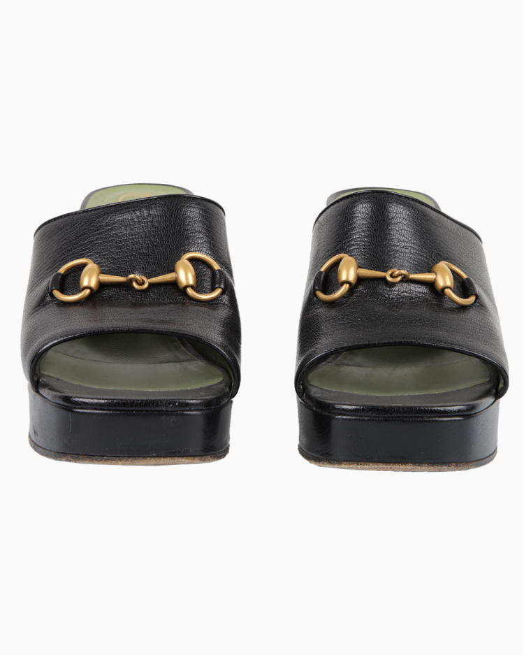 Sandália Gucci Horsebit Original Platform Mule Preta Feminina