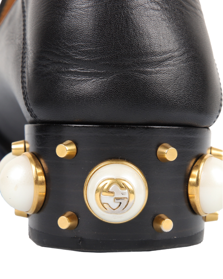 Mocassim Gucci Original GG Web Pérolas Preto Feminina