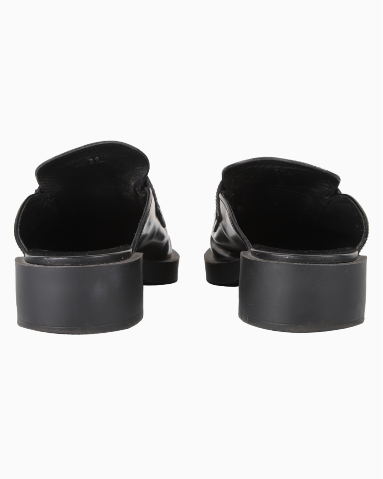 Mule Prada Original Chocolate Couro Escovado Preto Feminino