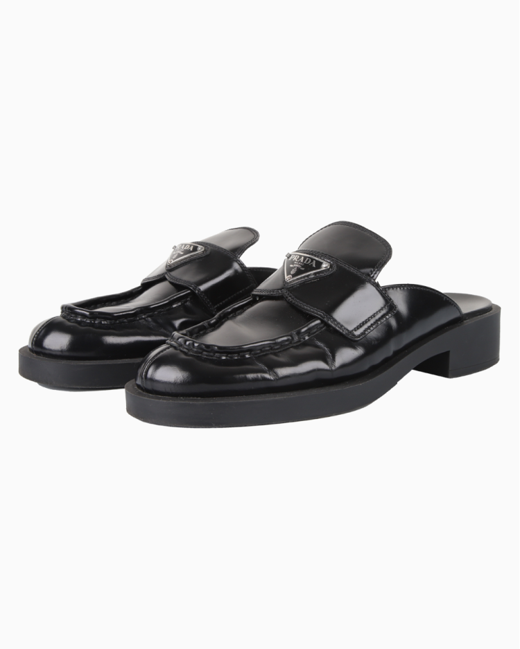 靴 Archive prada patent leather mules 36.5 Mule Prada Original Chocolate Couro Escovado Preto Feminino