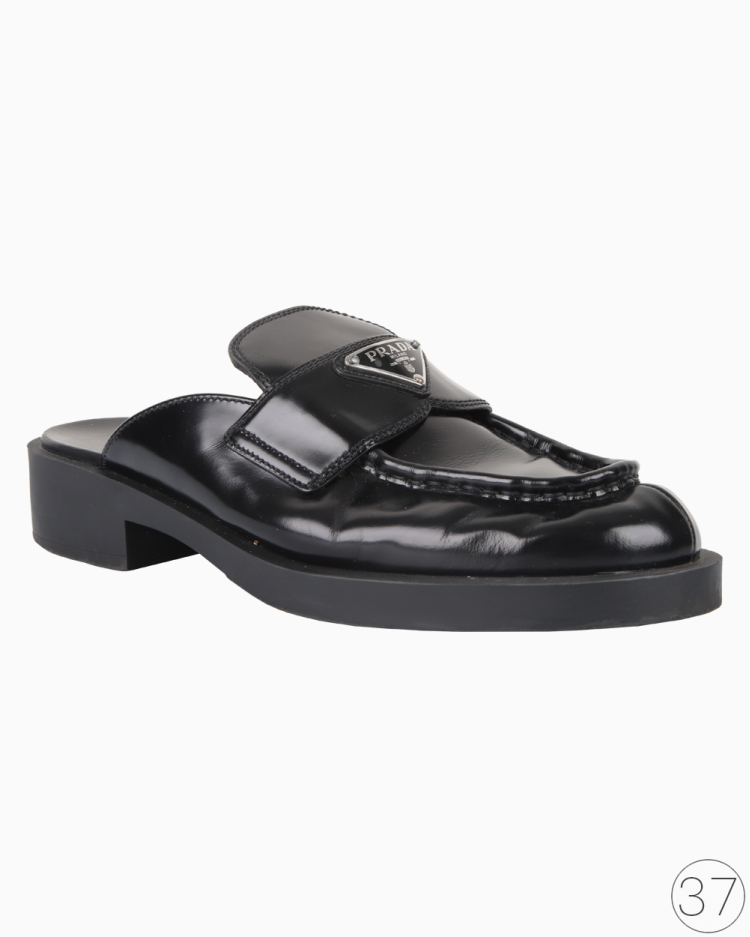 Mule Prada Original Chocolate Couro Escovado Preto Feminino