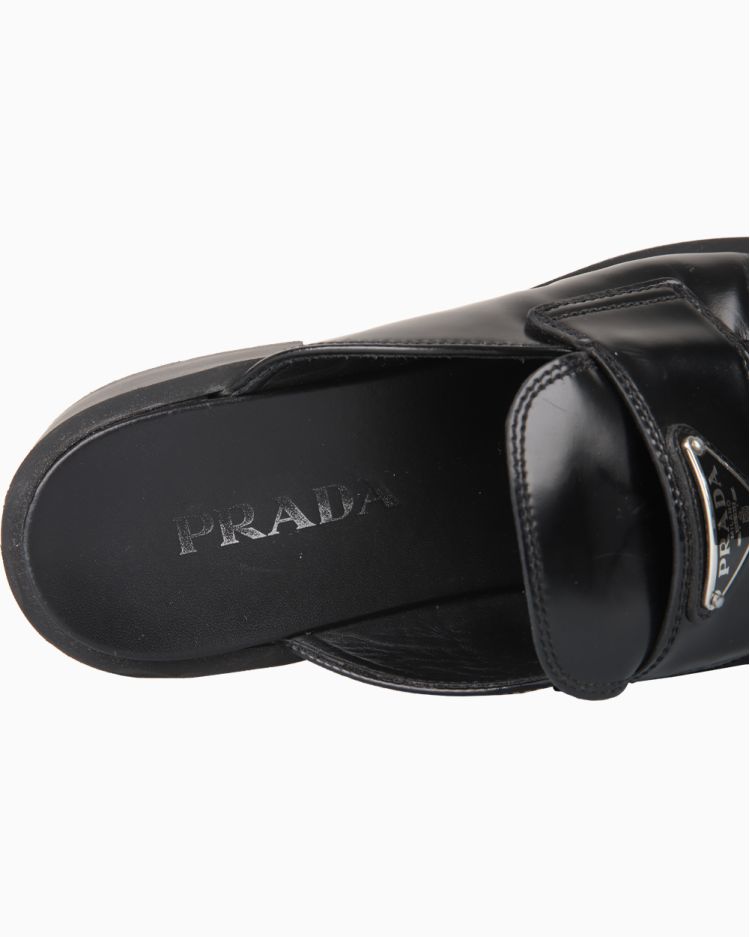 Mule Prada Original Chocolate Couro Escovado Preto Feminino