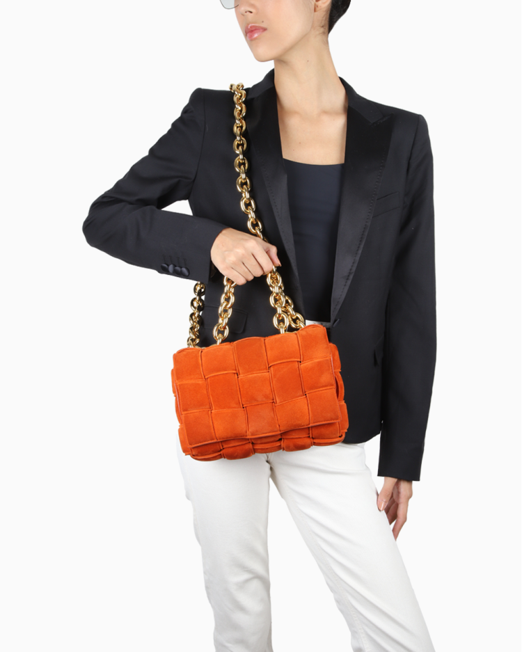 Bolsa Bottega Veneta Original Cassette Chain Camurça Laranja