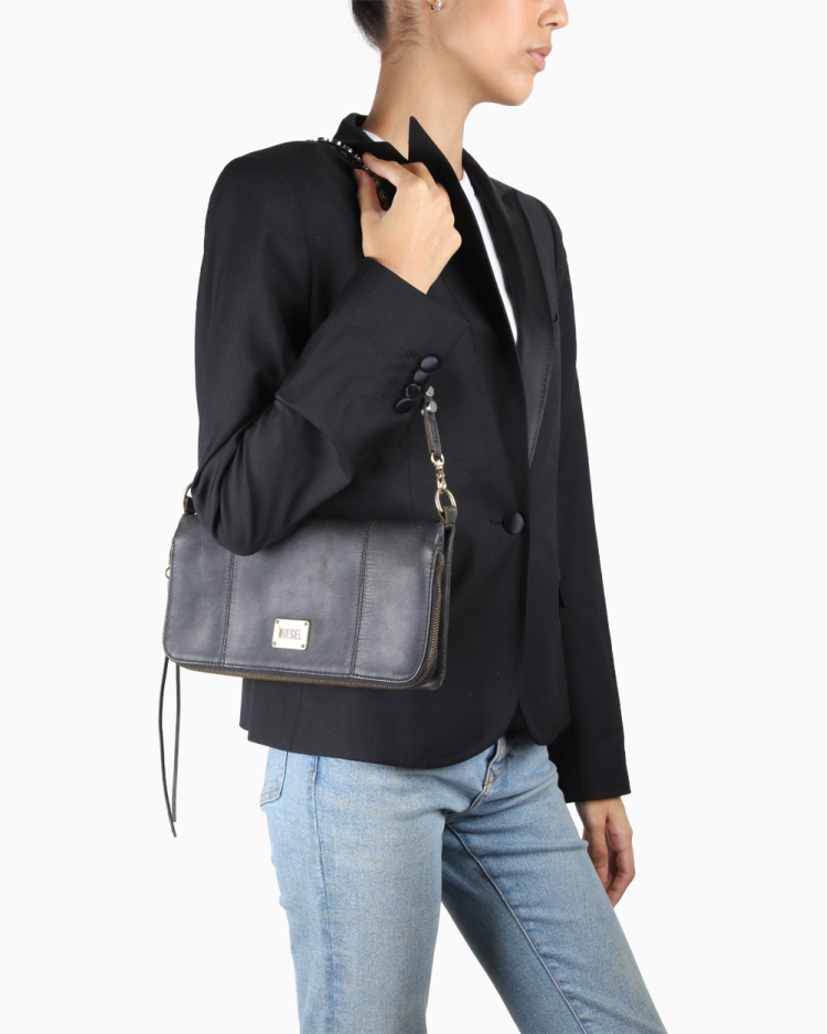 Bolsa Diesel Original Vintage Flap Couro Preta Feminina