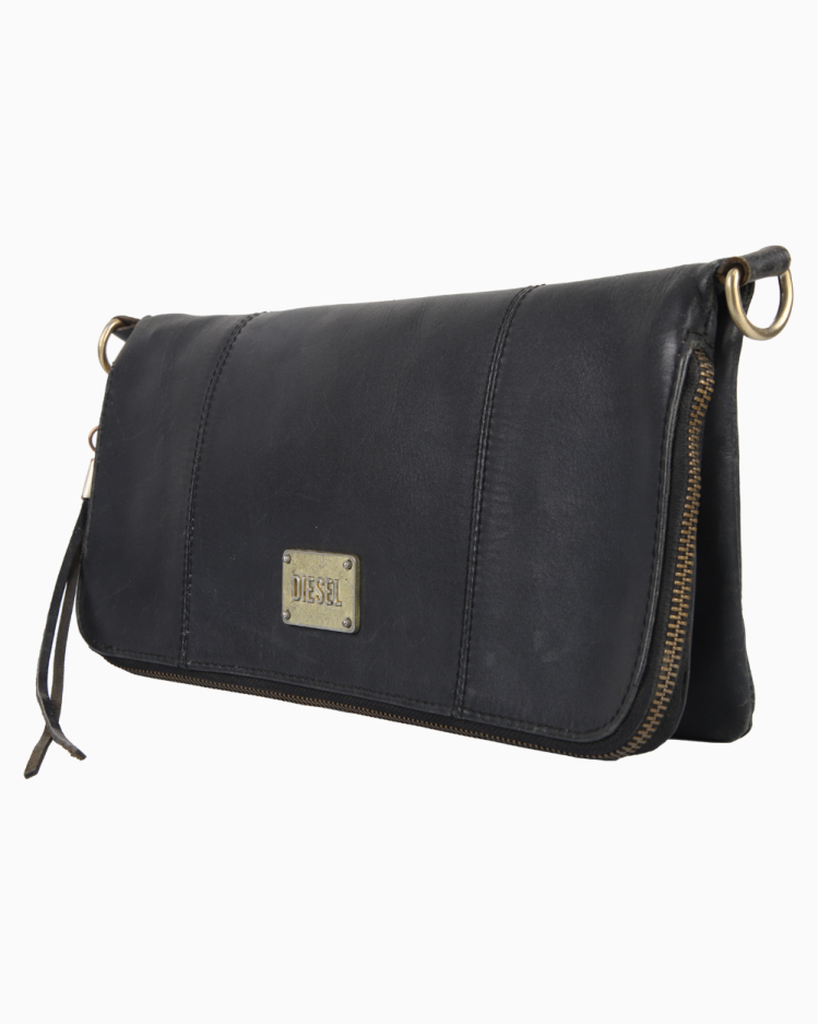 Bolsa Diesel Original Vintage Flap Couro Preta Feminina
