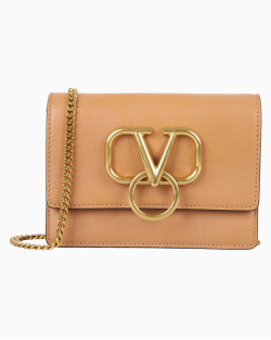 Bolsa Valentino V Logo Mini Chain Caramelo