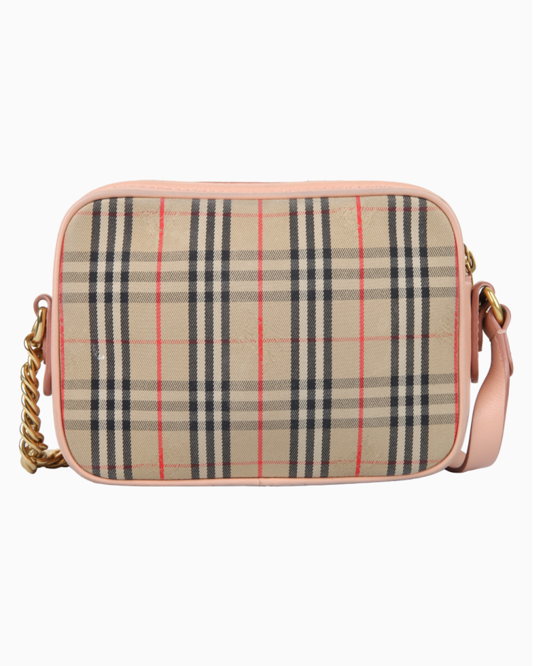 Bolsa Burberry Original 1983 Knight Check Link Camera Rosa Feminina