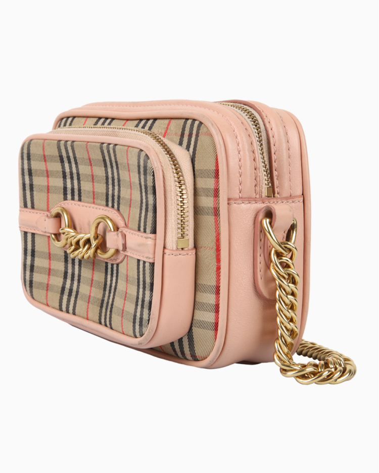 Bolsa Burberry Original 1983 Knight Check Link Camera Rosa Feminina