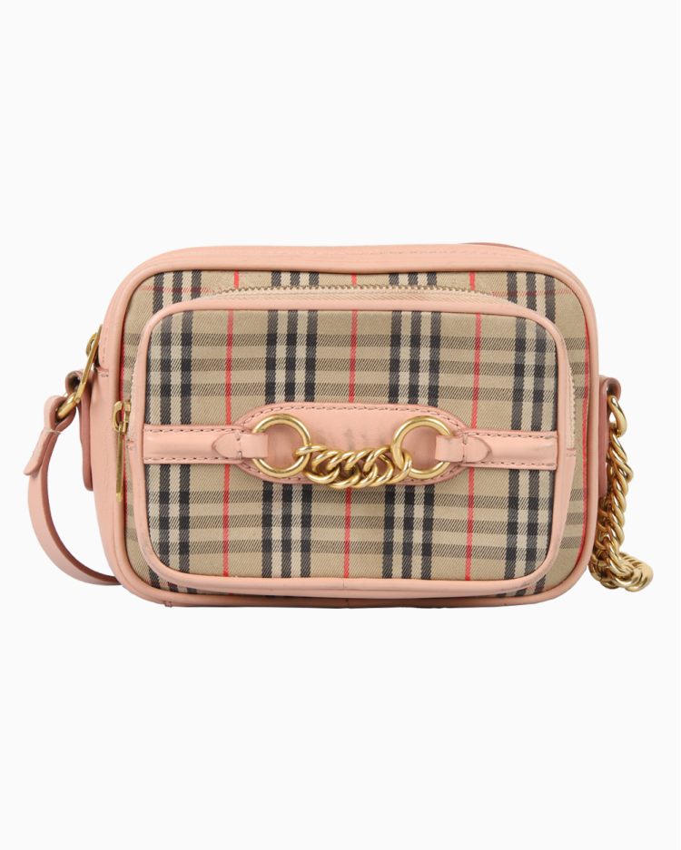 Bolsa Burberry Original 1983 Knight Check Link Camera Rosa Feminina