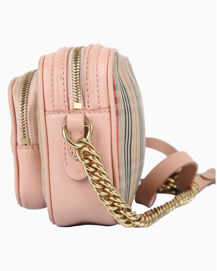 Bolsa Burberry Original 1983 Knight Check Link Camera Rosa Feminina