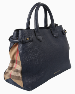 Bolsa Burberry Banner Medium House Check Azul Marinho